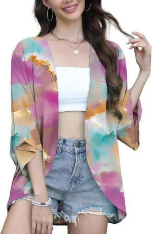 FaroDor Women Summer Chiffon Kimono Cardigan Open Front Tops Loose Beach Wear Cover Up