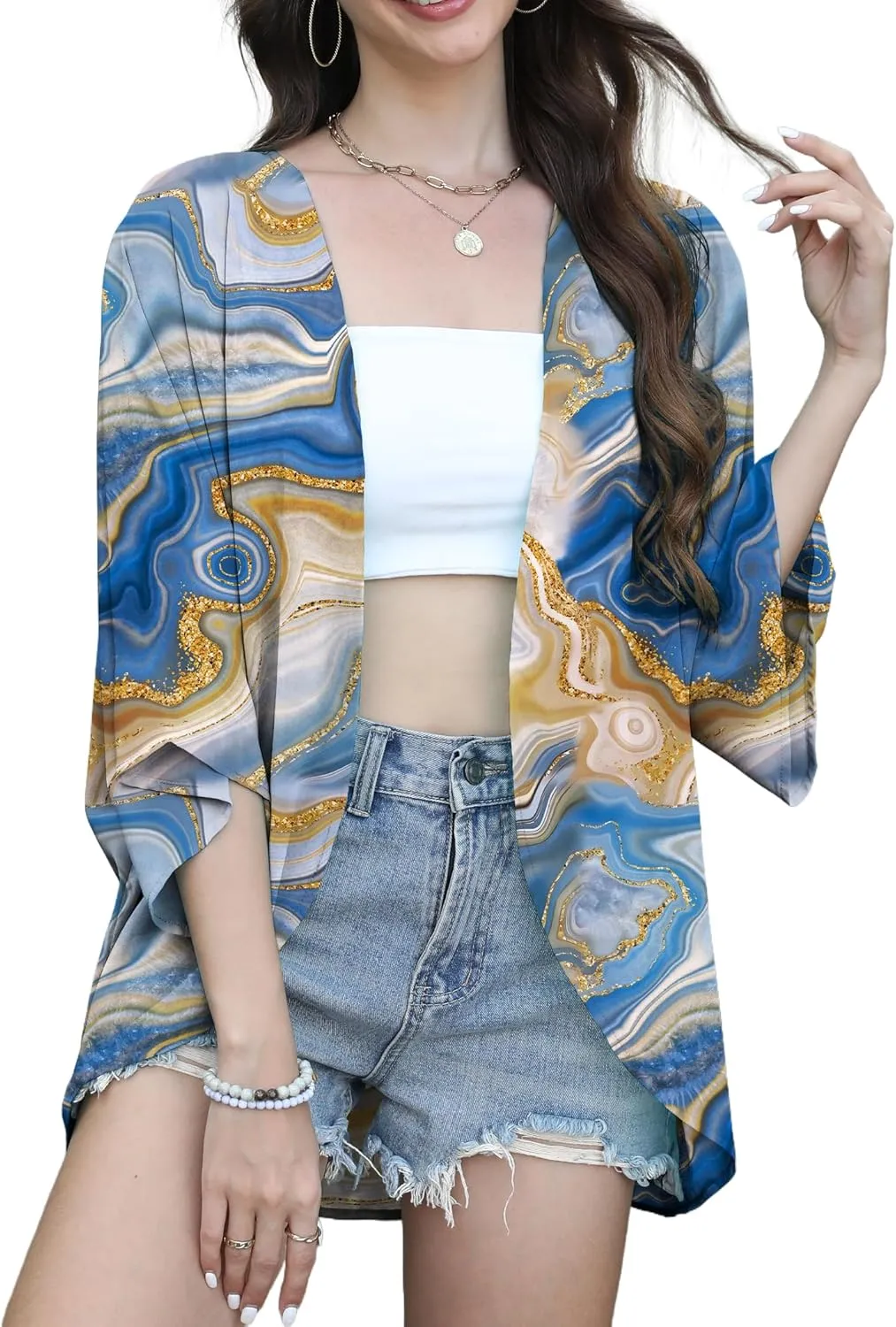 FaroDor Women Summer Chiffon Kimono Cardigan Open Front Tops Loose Beach Wear Cover Up