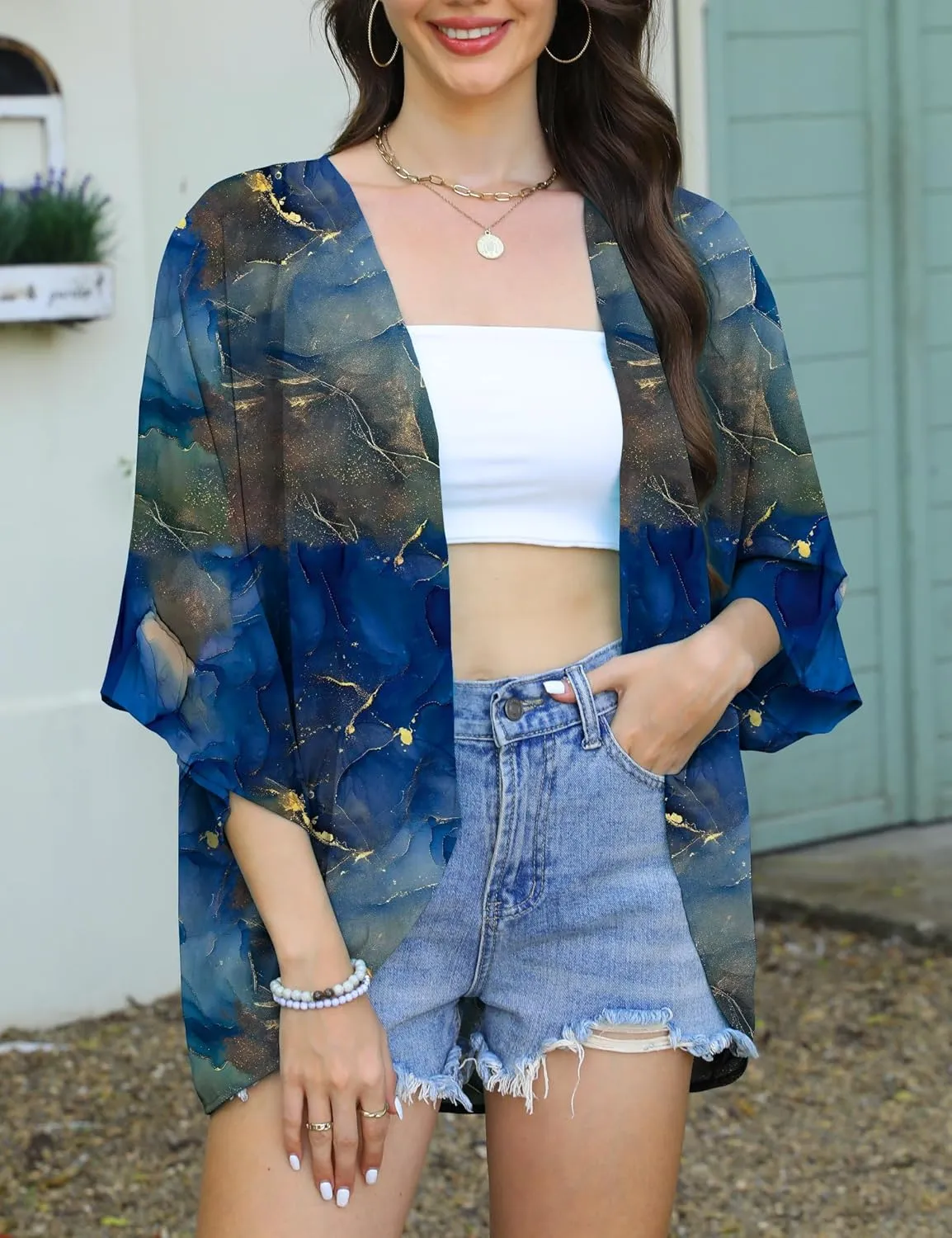 FaroDor Women Summer Chiffon Kimono Cardigan Open Front Tops Loose Beach Wear Cover Up