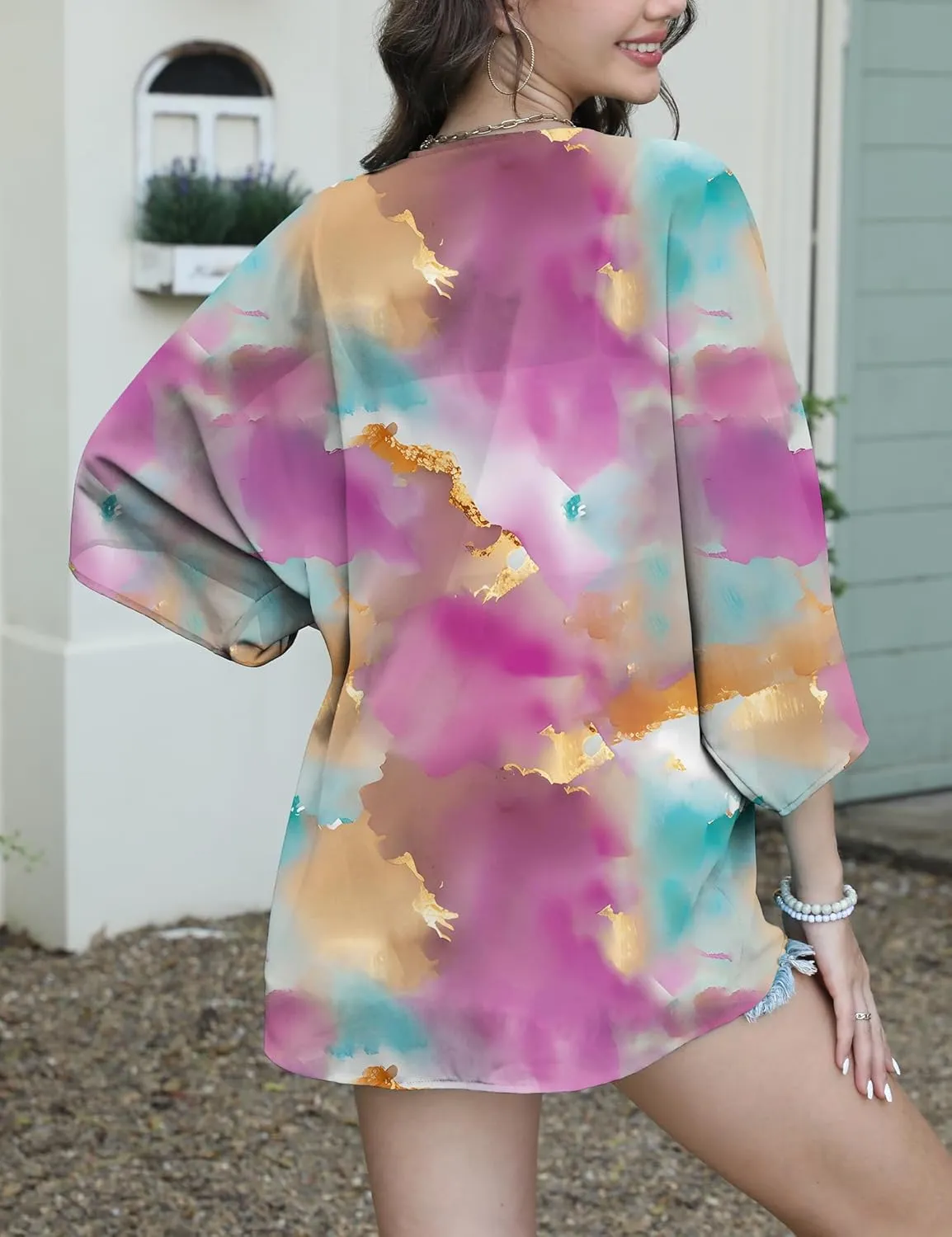 FaroDor Women Summer Chiffon Kimono Cardigan Open Front Tops Loose Beach Wear Cover Up