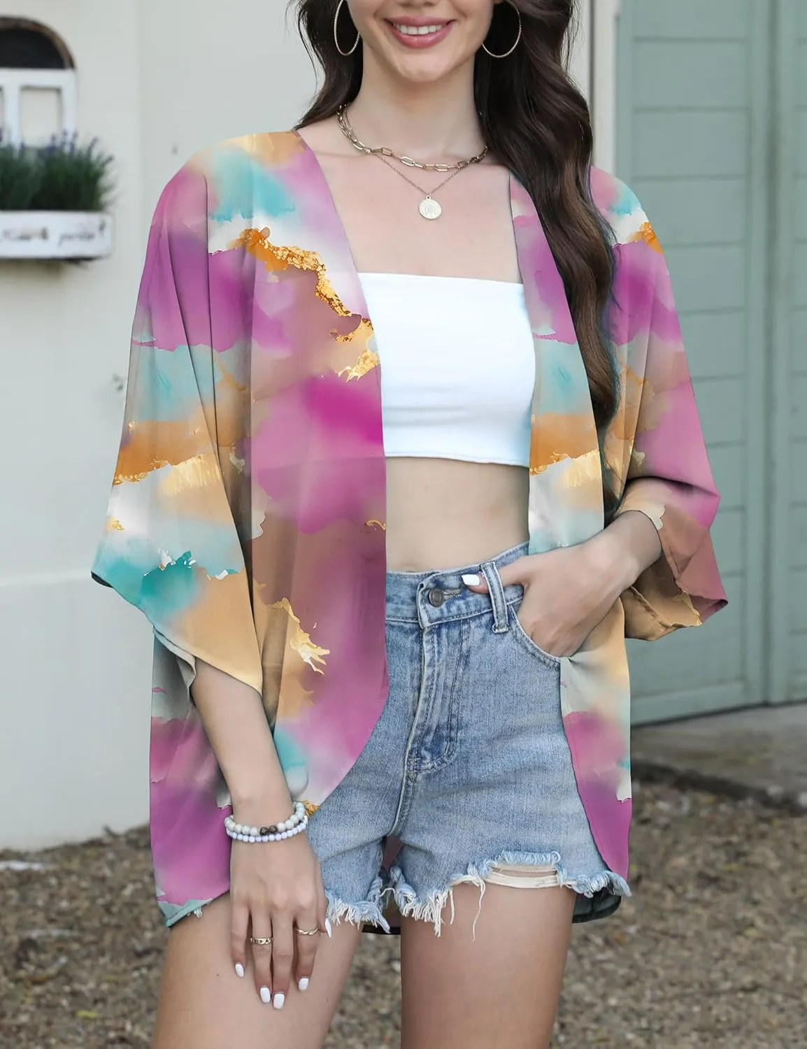 FaroDor Women Summer Chiffon Kimono Cardigan Open Front Tops Loose Beach Wear Cover Up