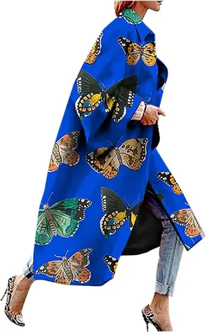 Fashion Women Printed Pocket Jacket Outerwear Cardigan Overcoat Long Trench Coat
