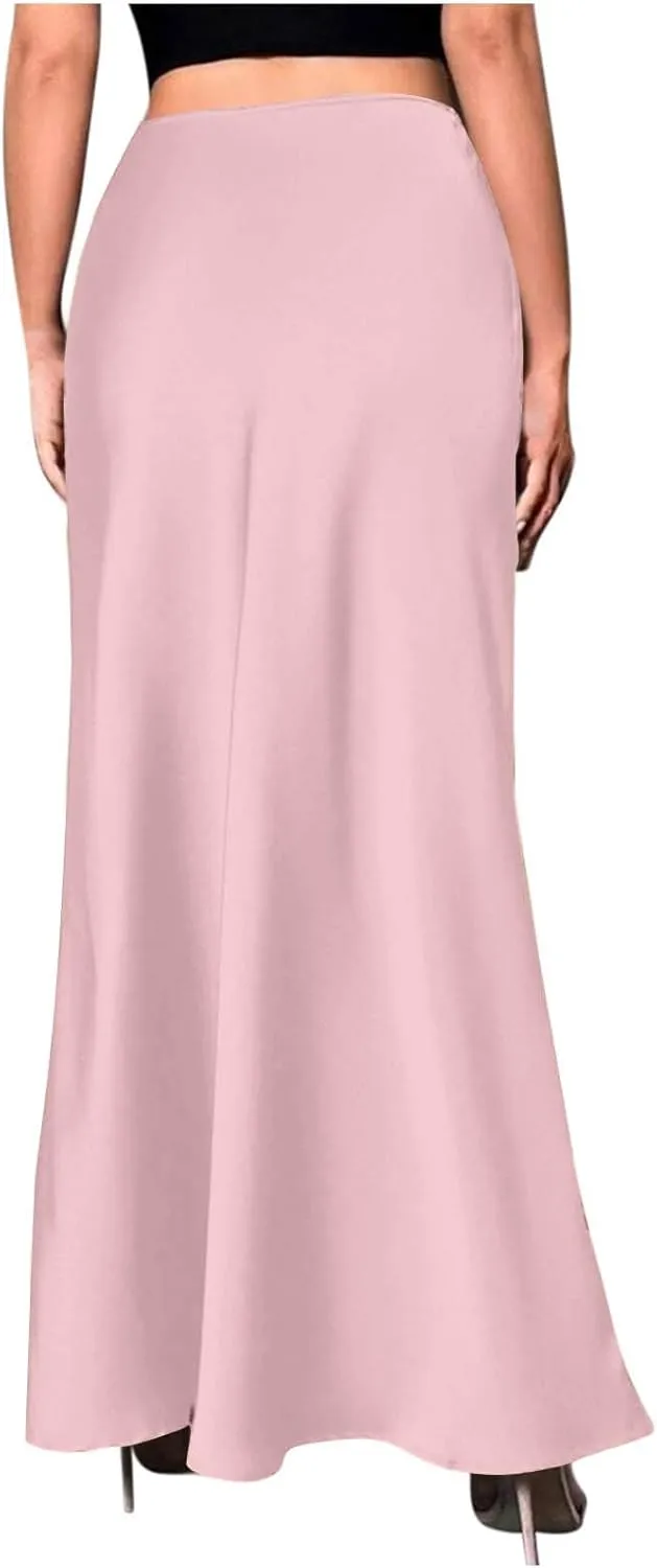 Faux Silk Satin for Women Maxi Long Hidden Zipper Elegant High Cut Pencil Basic Skirt Women 2025 Fashion Y2K