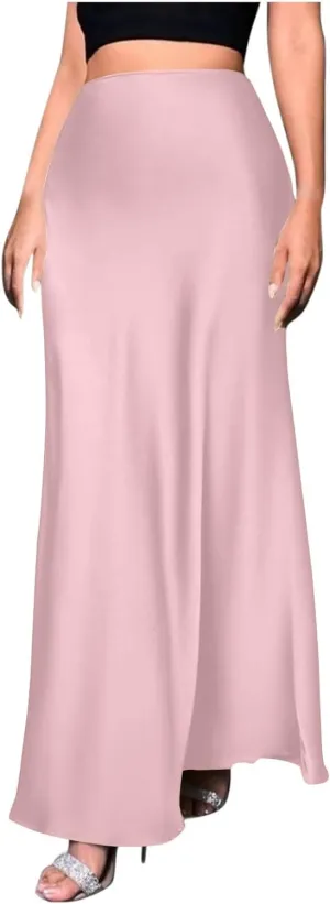 Faux Silk Satin for Women Maxi Long Hidden Zipper Elegant High Cut Pencil Basic Skirt Women 2025 Fashion Y2K