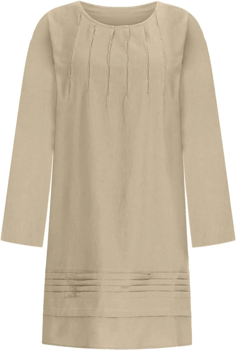 Finelylove Womens Summer Cotton Linen Dresses Short Flowy Beach Dress Long Sleeve Ruffled Shift Dress Casual Loose Sundress