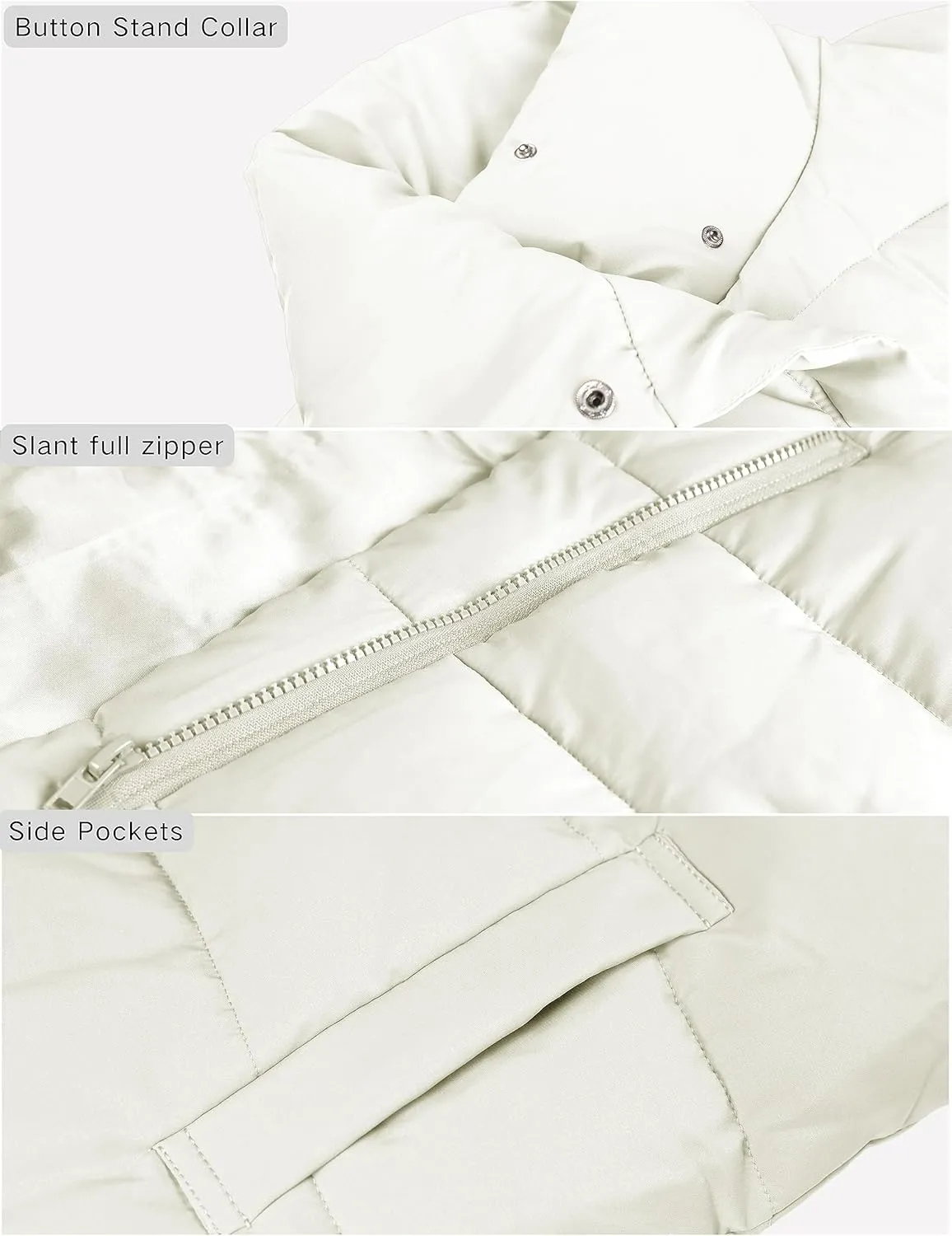 Fiona Jolin Puffer Vest Women Lightweight Winter Zip Up Stand Collar Sleeveless Puffy Jackets Padded Coats