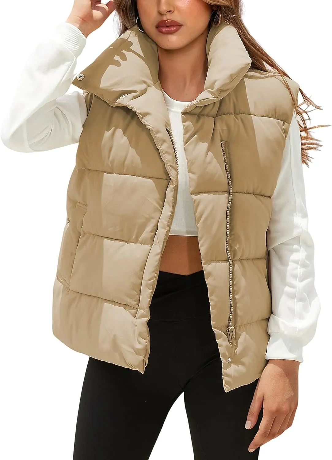 Fiona Jolin Puffer Vest Women Lightweight Winter Zip Up Stand Collar Sleeveless Puffy Jackets Padded Coats