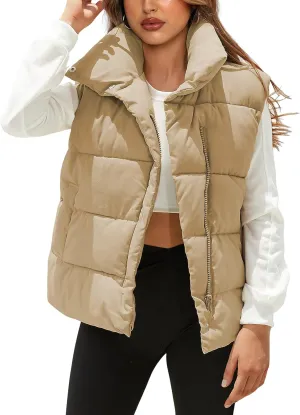 Fiona Jolin Puffer Vest Women Lightweight Winter Zip Up Stand Collar Sleeveless Puffy Jackets Padded Coats