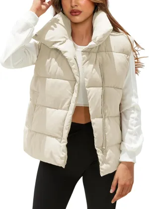 Fiona Jolin Puffer Vest Women Lightweight Winter Zip Up Stand Collar Sleeveless Puffy Jackets Padded Coats