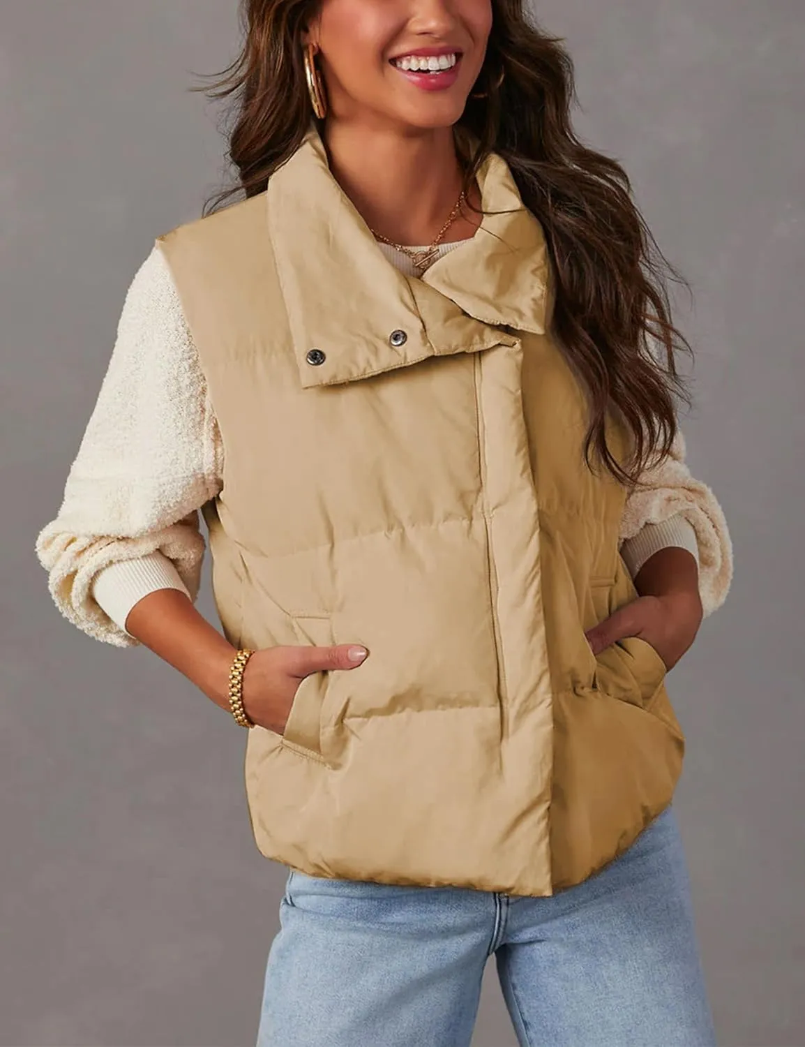 Fiona Jolin Puffer Vest Women Lightweight Winter Zip Up Stand Collar Sleeveless Puffy Jackets Padded Coats