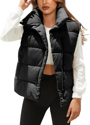 Fiona Jolin Puffer Vest Women Lightweight Winter Zip Up Stand Collar Sleeveless Puffy Jackets Padded Coats