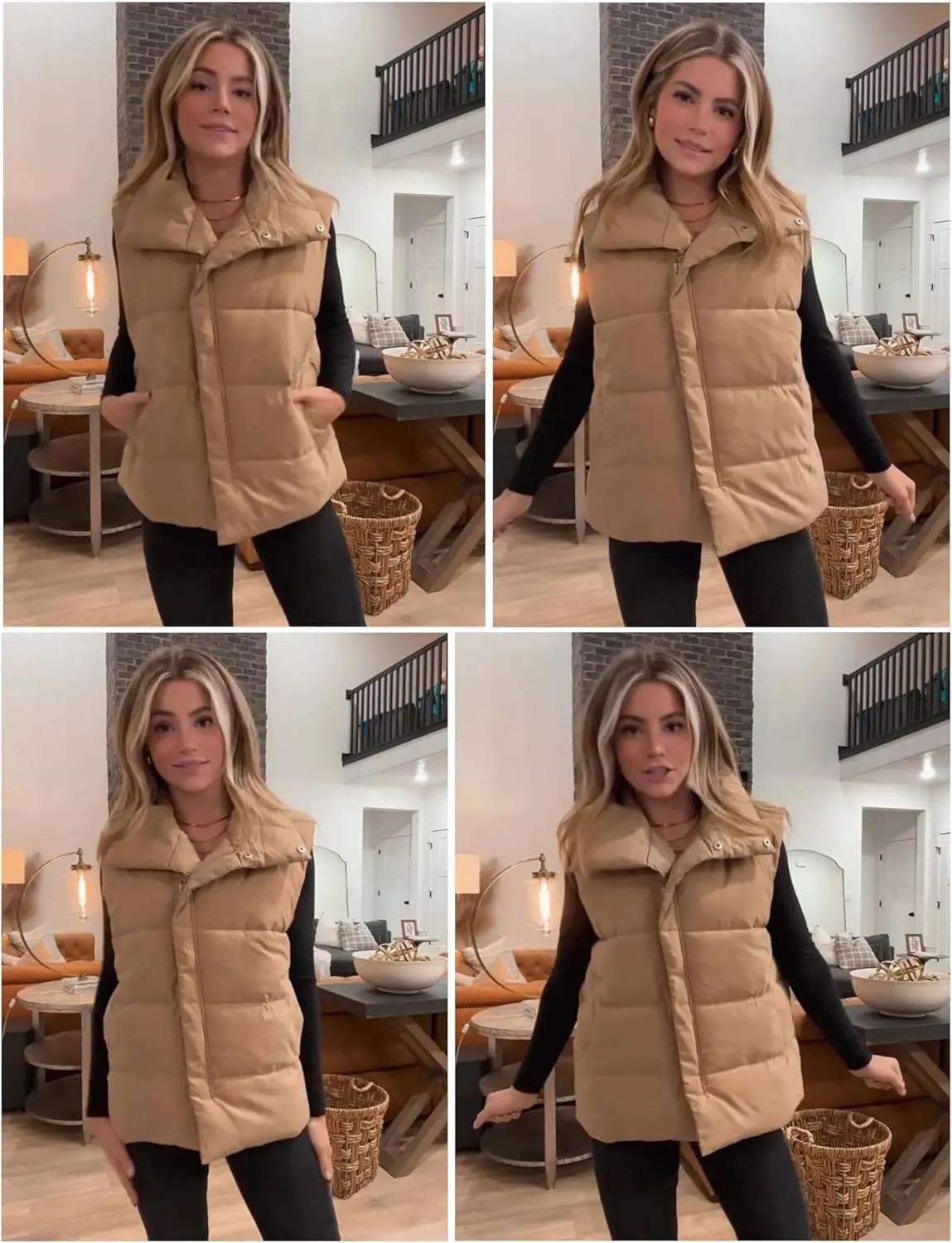 Fiona Jolin Puffer Vest Women Lightweight Winter Zip Up Stand Collar Sleeveless Puffy Jackets Padded Coats