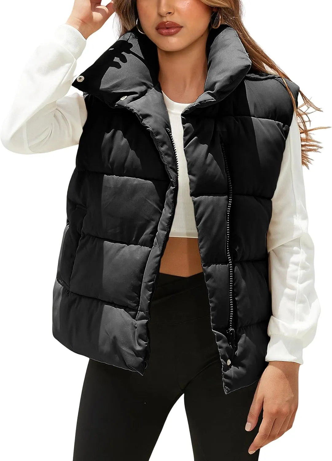 Fiona Jolin Puffer Vest Women Lightweight Winter Zip Up Stand Collar Sleeveless Puffy Jackets Padded Coats