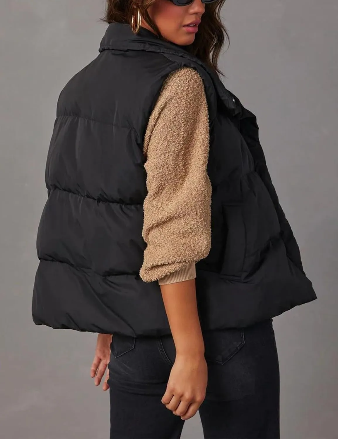 Fiona Jolin Puffer Vest Women Lightweight Winter Zip Up Stand Collar Sleeveless Puffy Jackets Padded Coats