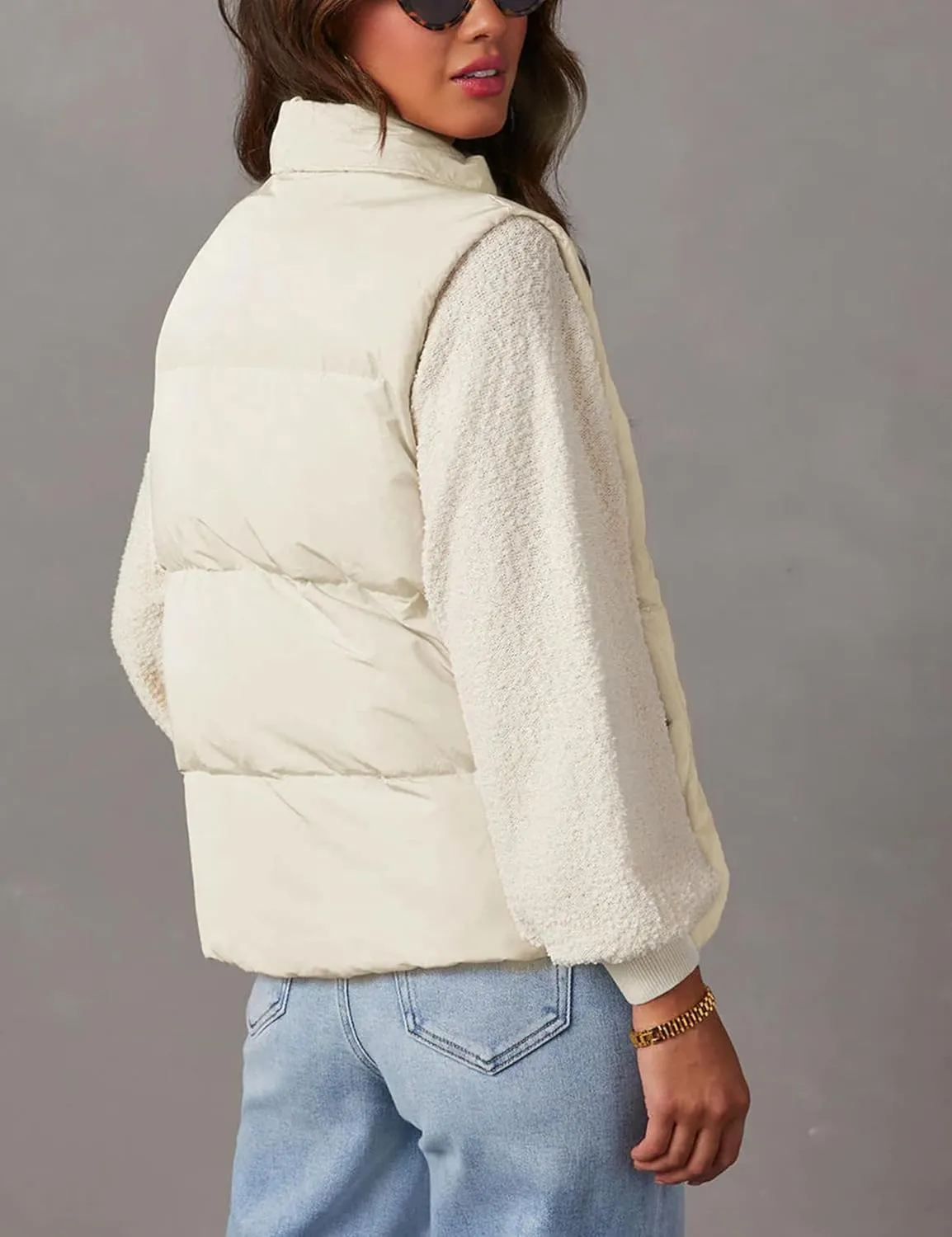 Fiona Jolin Puffer Vest Women Lightweight Winter Zip Up Stand Collar Sleeveless Puffy Jackets Padded Coats