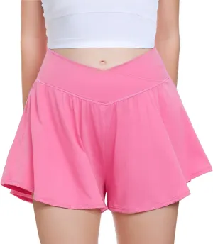 FireSwan Girls Butterfly Shorts Crossover Athletic Shorts with Pockets 2 in 1 Flowy Running Skorts for Teen, Girls, Youth