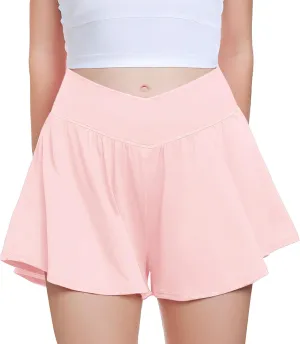 FireSwan Girls Butterfly Shorts Crossover Athletic Shorts with Pockets 2 in 1 Flowy Running Skorts for Teen, Girls, Youth