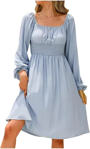 Firzero Women's Off Shoulder Summer Mini Dress Short Puffy Sleeve High Waist Casual Beach Dresses Vacation Flowy Ruffle Dress