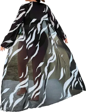 Floerns Women's Plus Size Long Sleeve Sheer Mesh Swimwear Kimono Cardigan
