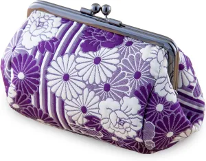Floral Buckle Coin Purses (Kiss Lock Small Makeup Bag Oval/Retro flower Kimono Cloth - Purple) / Made in Japan Change Purse Wallets
