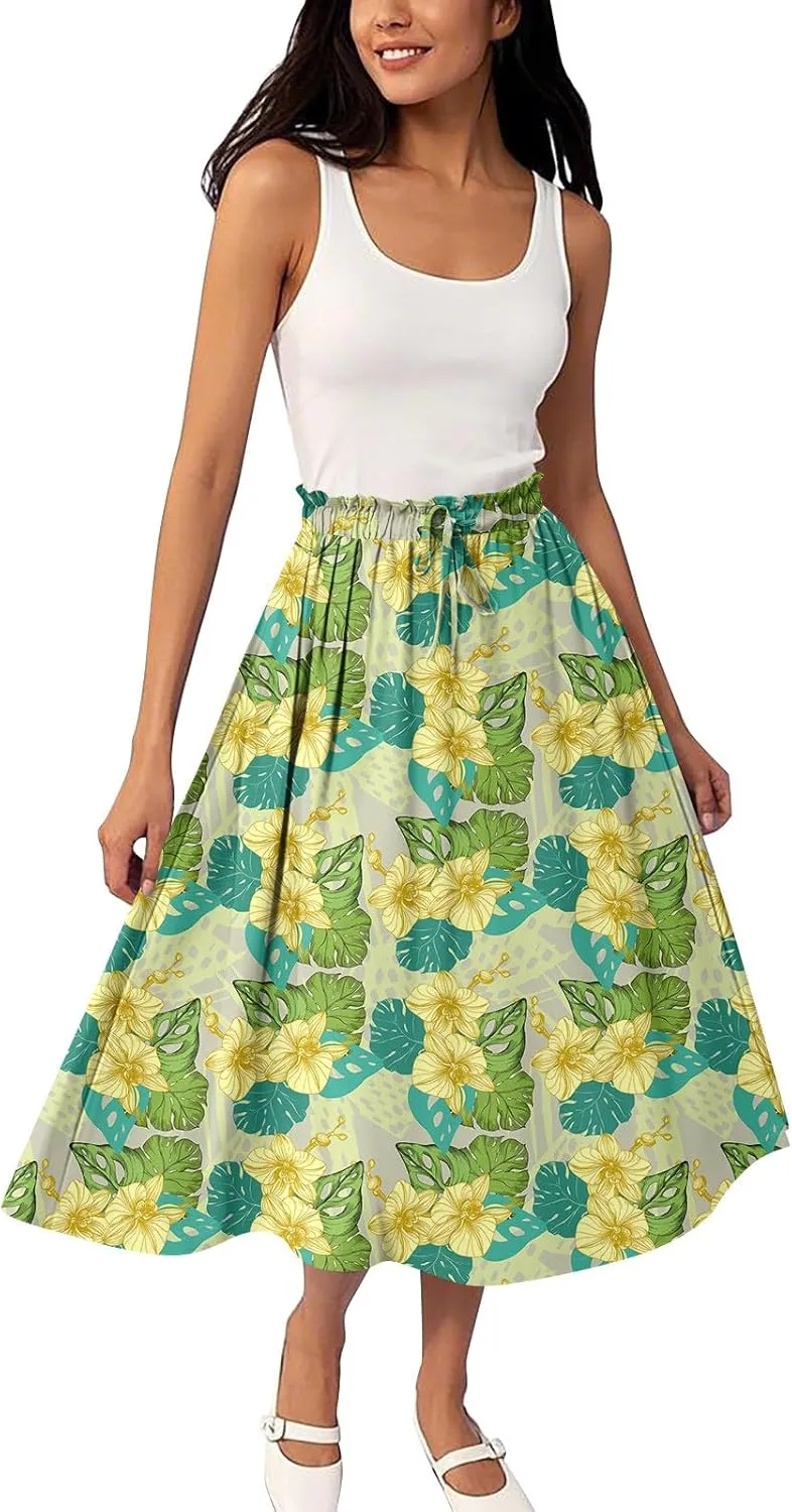 Floral Maxi Skirt for Women High Waist A-Line Bohemian Long Skirt Summer Style