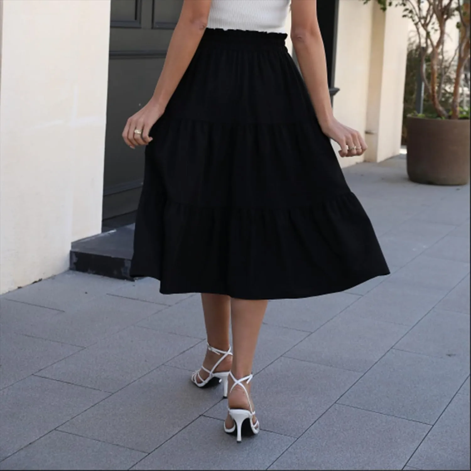 Floral Maxi Skirt for Women Summer Comfy Tiered Elastic High Waisted Boho Skirts Vacation A-Line Flowy Swing Long Skirts