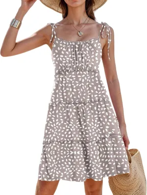 Floral Sun Dresses for Women 2025 Vacation Summer Open Back Skater Dress Flowy Tiered Ruffle Babydoll Mini Sundress