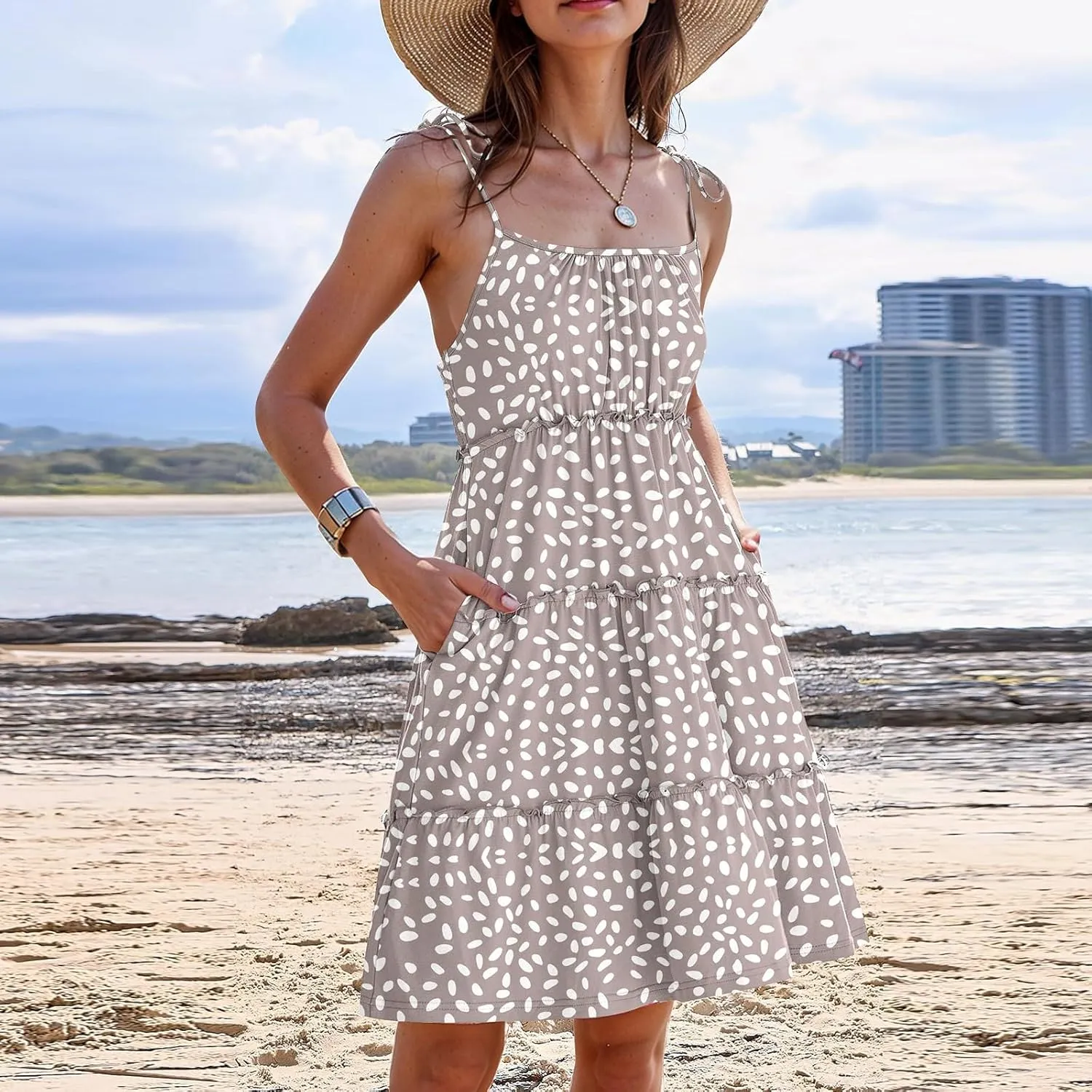 Floral Sun Dresses for Women 2025 Vacation Summer Open Back Skater Dress Flowy Tiered Ruffle Babydoll Mini Sundress