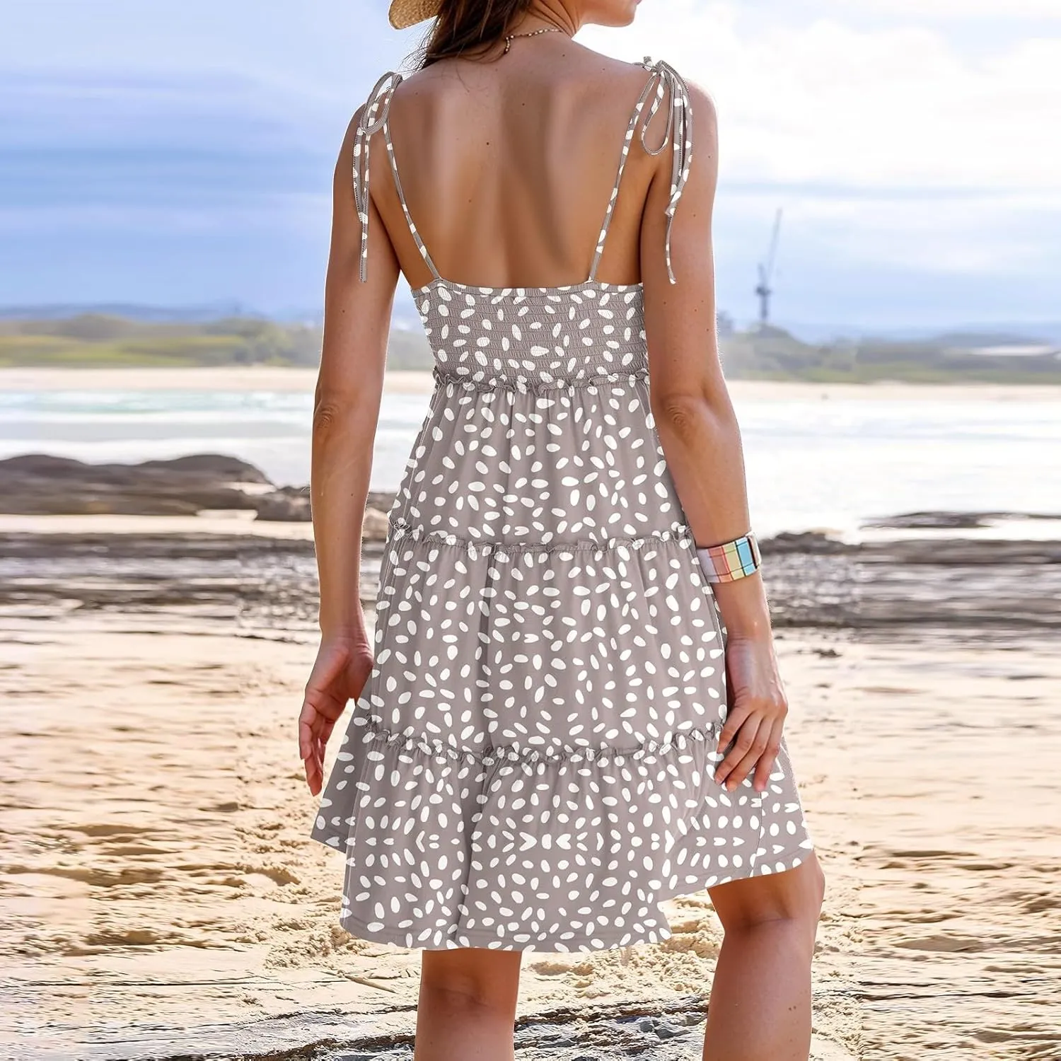 Floral Sun Dresses for Women 2025 Vacation Summer Open Back Skater Dress Flowy Tiered Ruffle Babydoll Mini Sundress