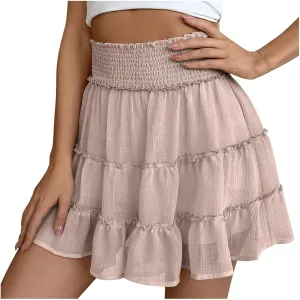 Flowy Shorts for Women Boho Ruffle Tiered Skorts Casual Solid High Waist Mini Skirts Tennis Golf Comfy Shorts 2025