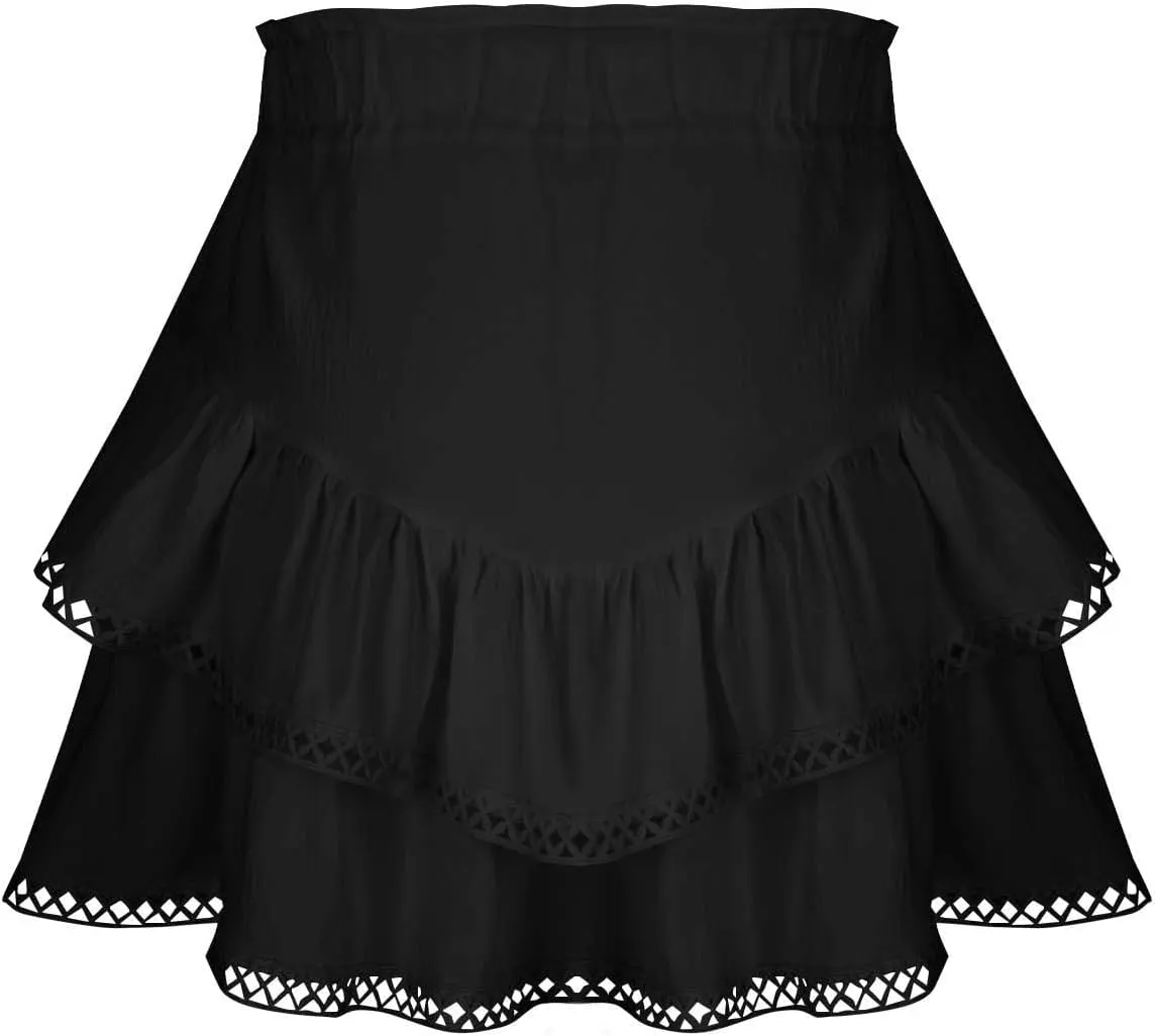 Flowy Shorts for Women Casual 2025 Boho Ruffle Tiered Skorts Elastic High Waisted Cute Mini Skirts Golf Tennis Shorts
