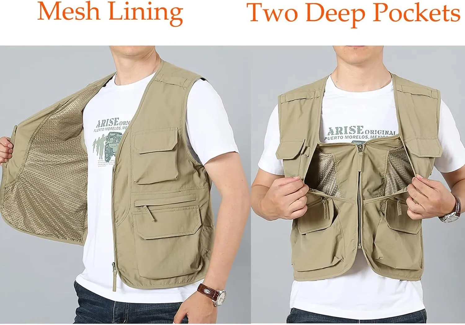Flygo Men's Utility Cargo Vest Outdoor Fishing Safari Travel Work Photo Vest with Pockets