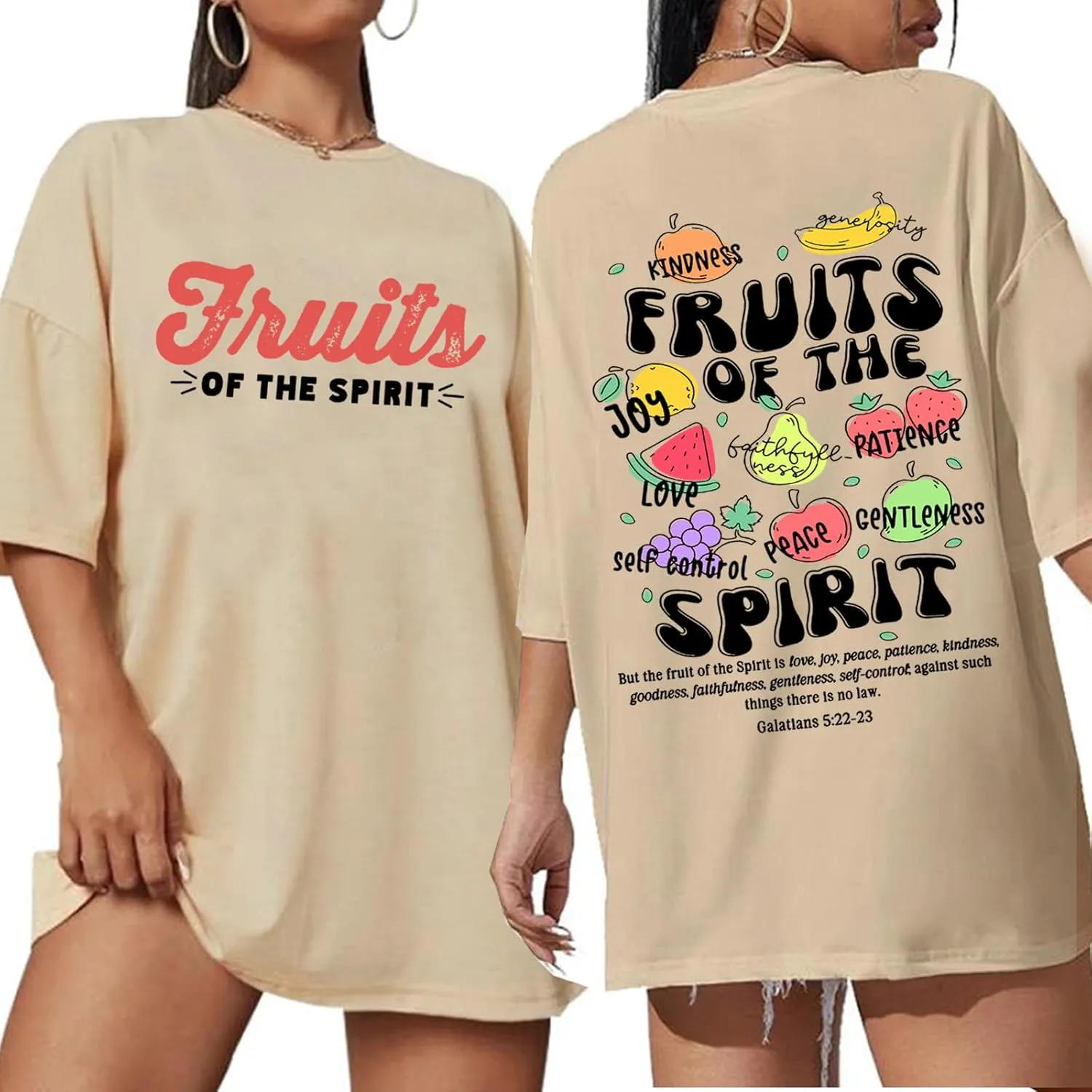 Fruit of The Spirit Shirt Women Oversized Christian Bible Verse T-shirt