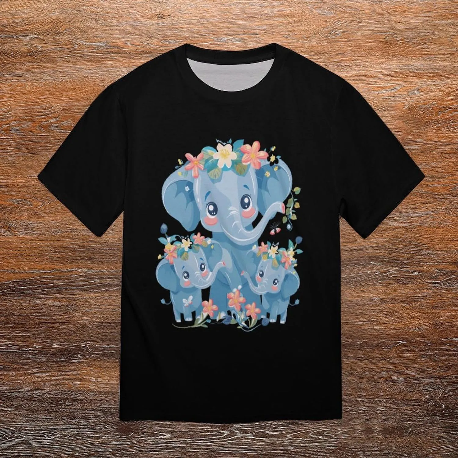 Funny Elephant Family Men's T-Shirt Short Sleeve Crewneck Shirt Casual Workout Tee Top