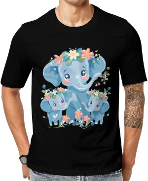 Funny Elephant Family Men's T-Shirt Short Sleeve Crewneck Shirt Casual Workout Tee Top