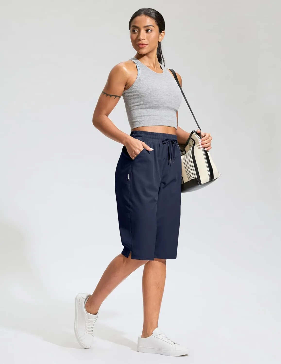 G Gradual Women's 13" Long Hiking Shorts with Zipper Pocket Lightweight Quick Dry Knee Length Bermuda Shorts for Women