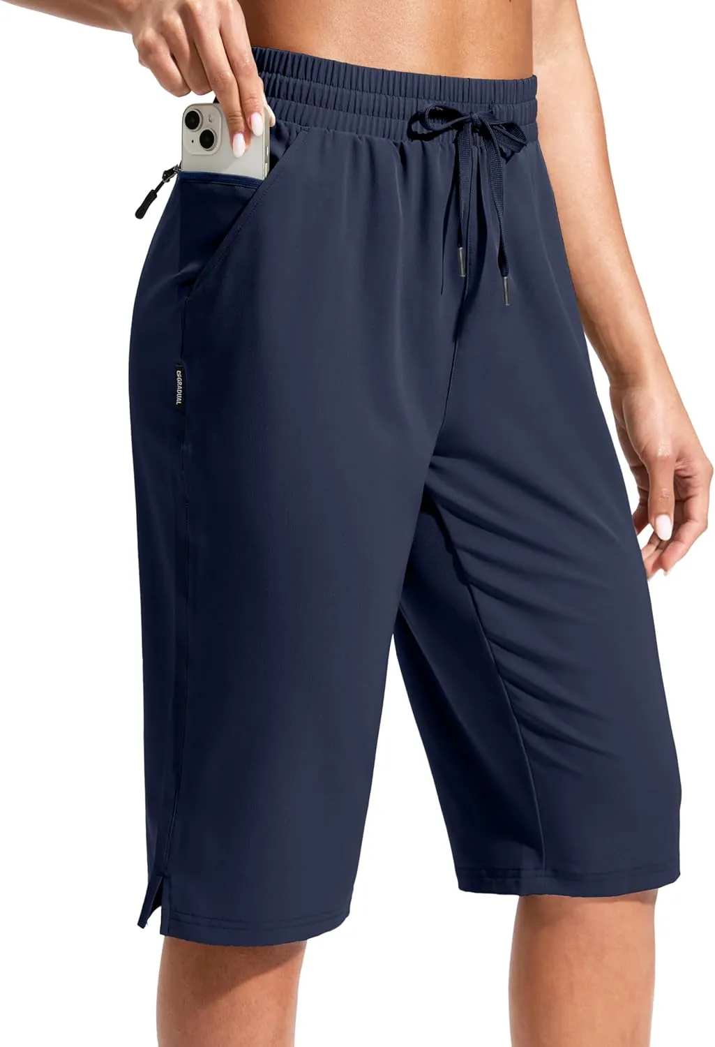 G Gradual Women's 13" Long Hiking Shorts with Zipper Pocket Lightweight Quick Dry Knee Length Bermuda Shorts for Women