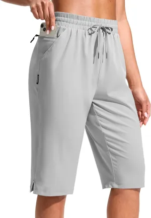 G Gradual Women's 13" Long Hiking Shorts with Zipper Pocket Lightweight Quick Dry Knee Length Bermuda Shorts for Women