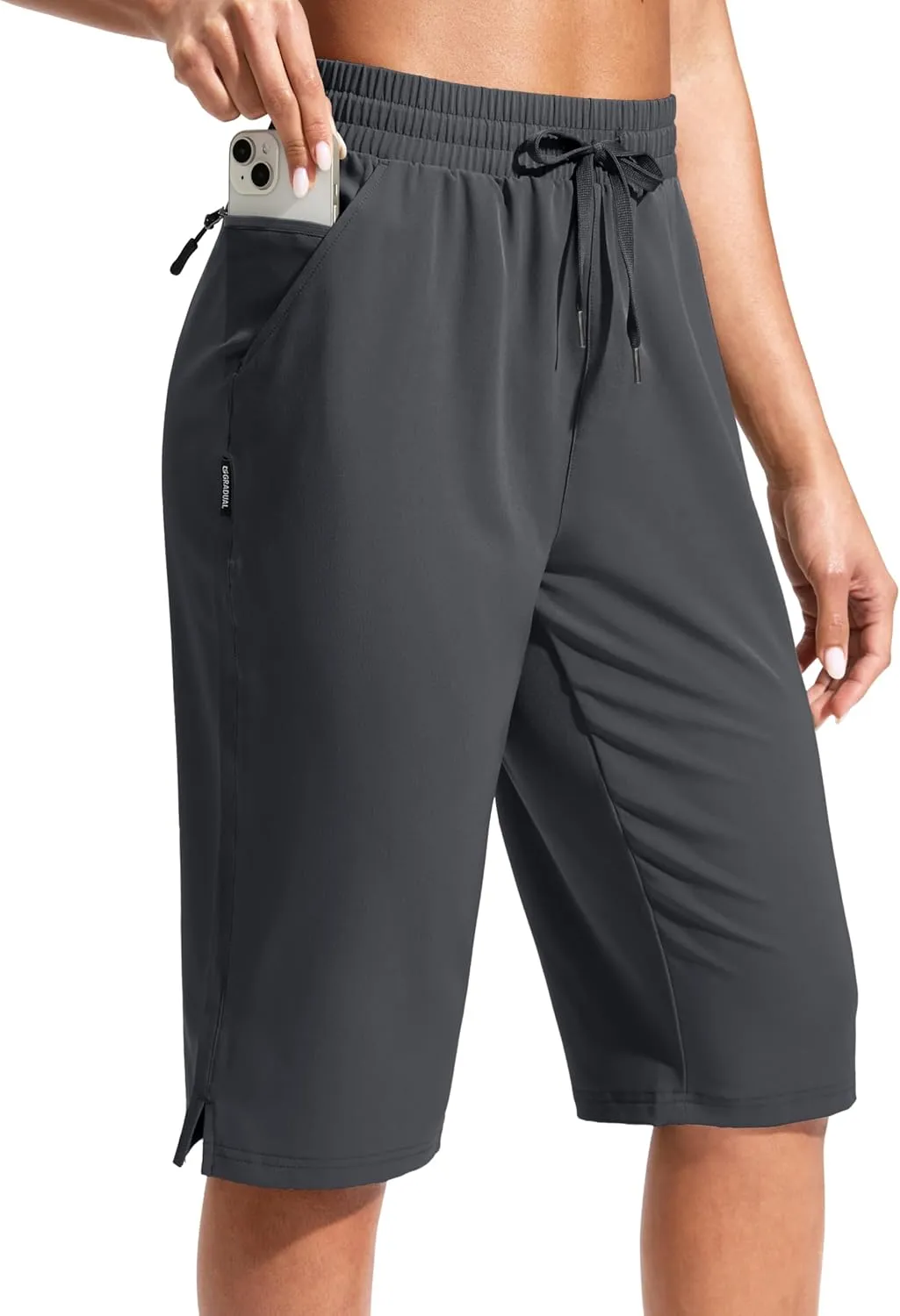 G Gradual Women's 13" Long Hiking Shorts with Zipper Pocket Lightweight Quick Dry Knee Length Bermuda Shorts for Women