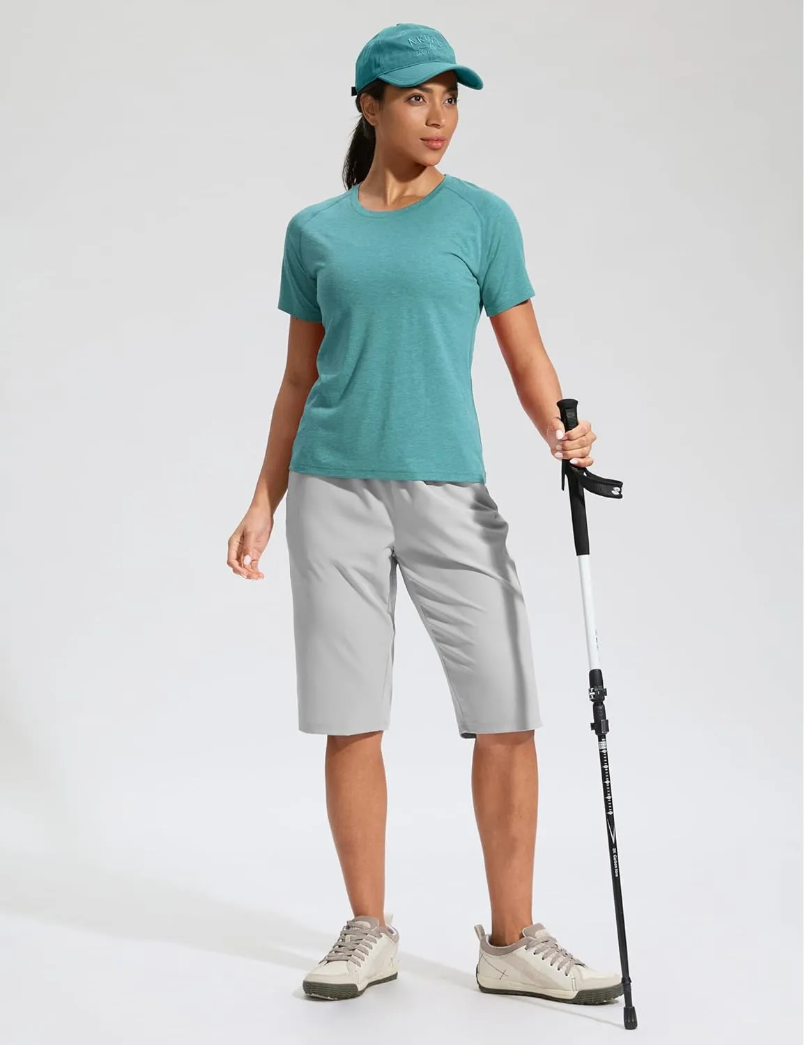 G Gradual Women's 13" Long Hiking Shorts with Zipper Pocket Lightweight Quick Dry Knee Length Bermuda Shorts for Women