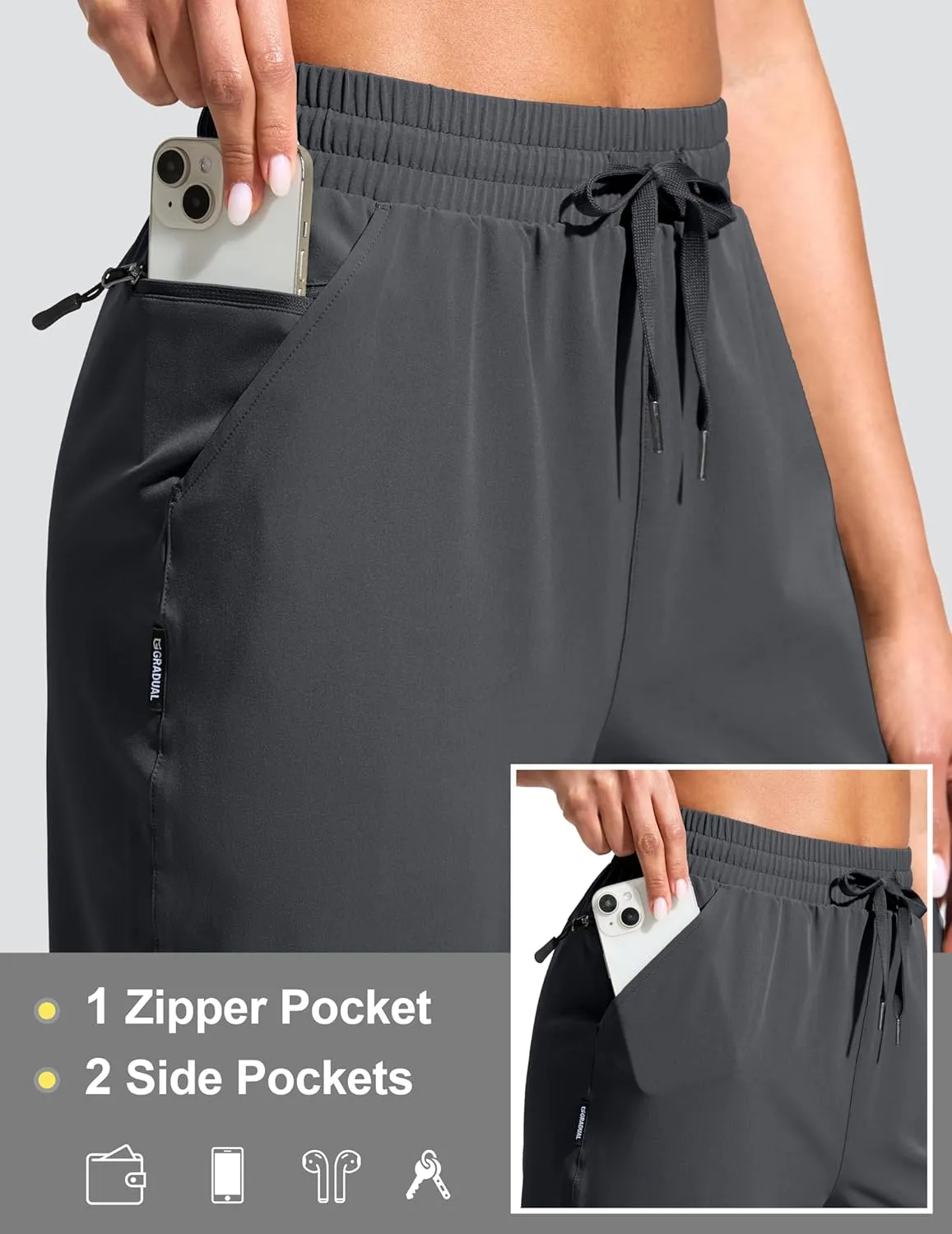 G Gradual Women's 13" Long Hiking Shorts with Zipper Pocket Lightweight Quick Dry Knee Length Bermuda Shorts for Women