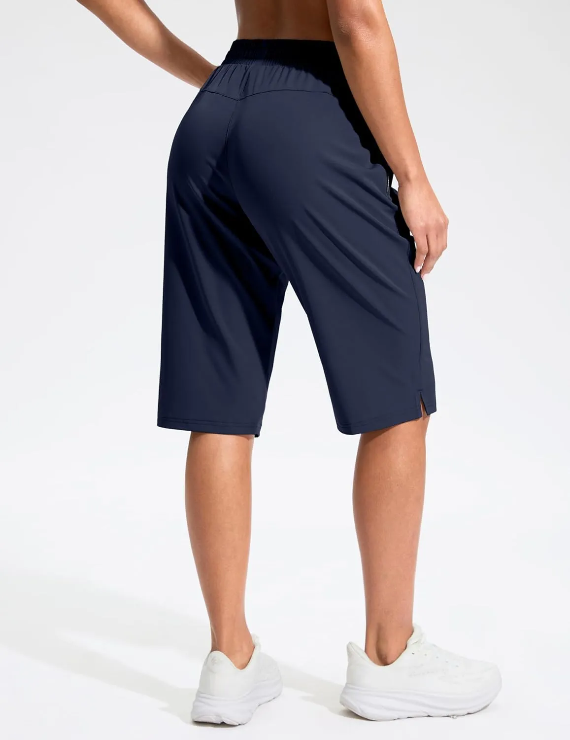 G Gradual Women's 13" Long Hiking Shorts with Zipper Pocket Lightweight Quick Dry Knee Length Bermuda Shorts for Women