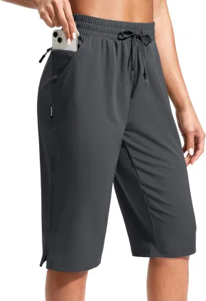 G Gradual Women's 13" Long Hiking Shorts with Zipper Pocket Lightweight Quick Dry Knee Length Bermuda Shorts for Women