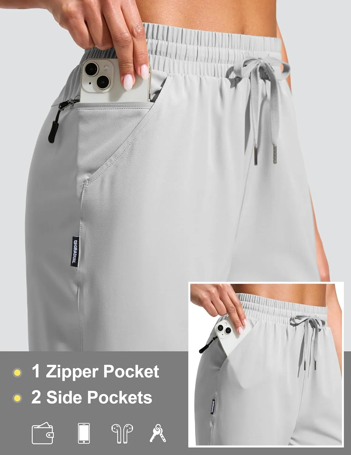 G Gradual Women's 13" Long Hiking Shorts with Zipper Pocket Lightweight Quick Dry Knee Length Bermuda Shorts for Women