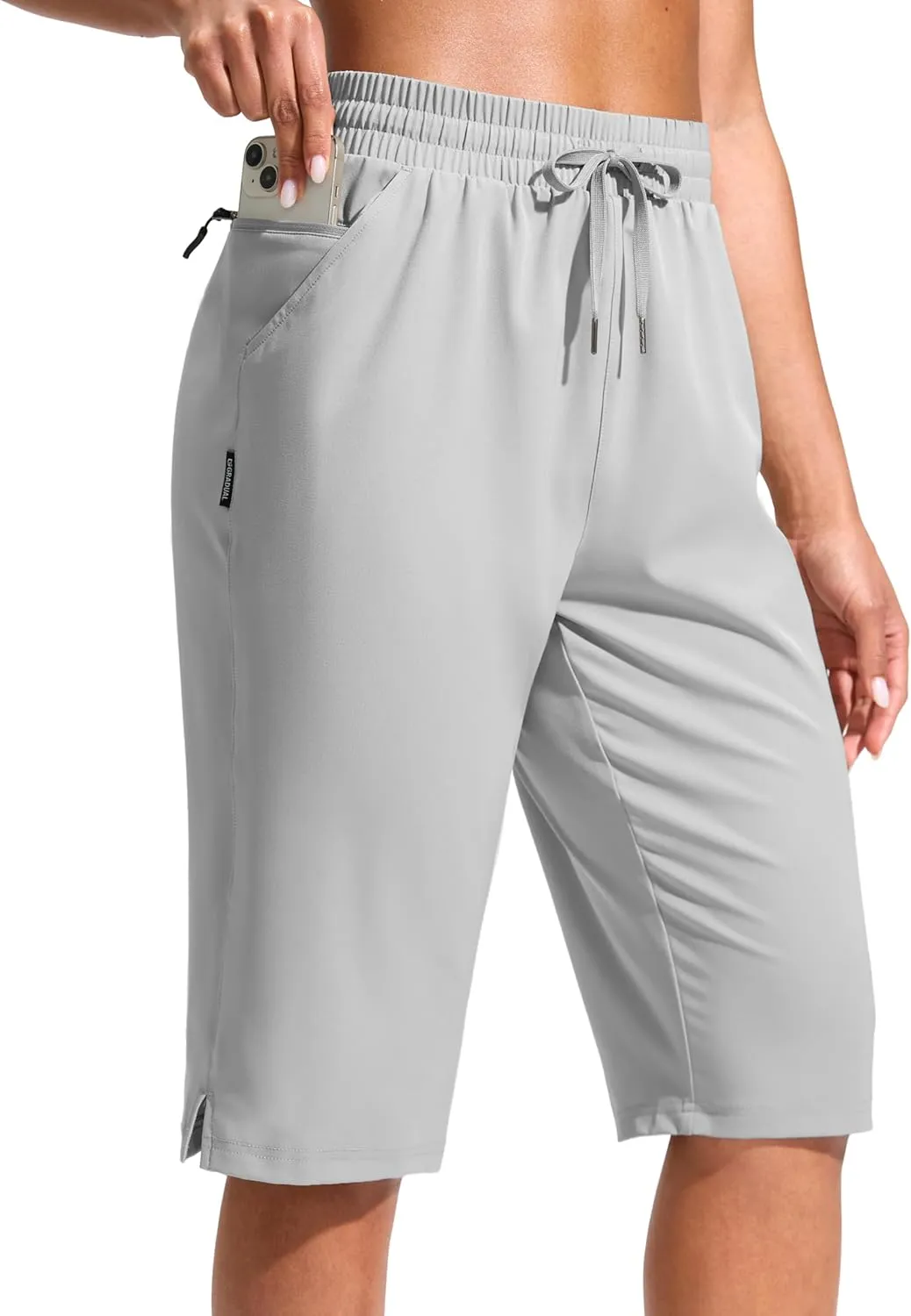 G Gradual Women's 13" Long Hiking Shorts with Zipper Pocket Lightweight Quick Dry Knee Length Bermuda Shorts for Women