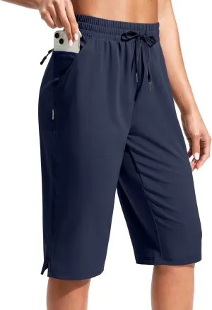G Gradual Women's 13" Long Hiking Shorts with Zipper Pocket Lightweight Quick Dry Knee Length Bermuda Shorts for Women