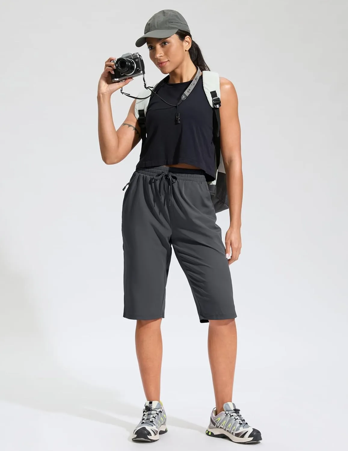 G Gradual Women's 13" Long Hiking Shorts with Zipper Pocket Lightweight Quick Dry Knee Length Bermuda Shorts for Women