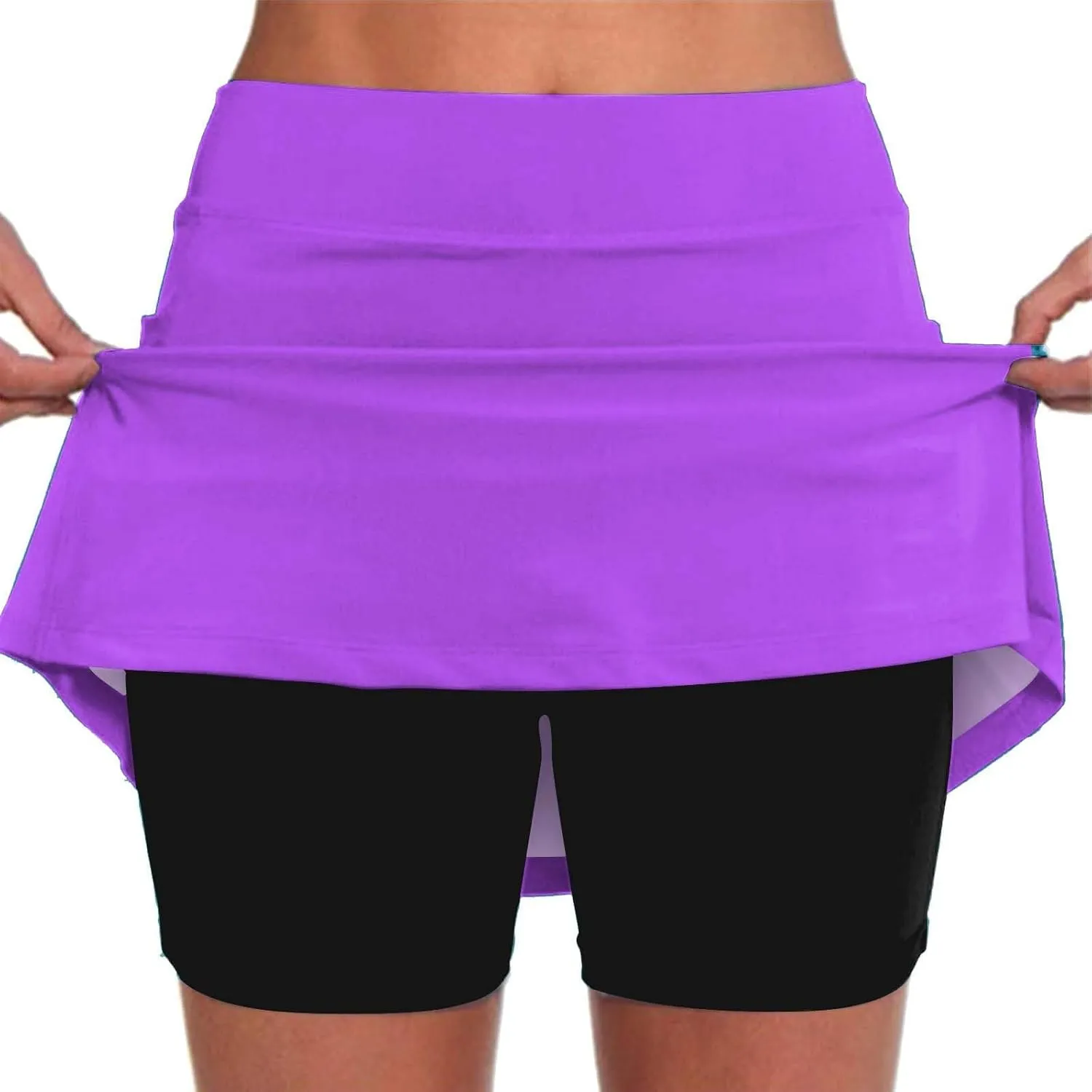 GIERIDUC Athletic Skorts for Women Plus Size Tummy Control Tennis Yoga Skirt Shorts High Waist Solid Comfy Elastic Shorts