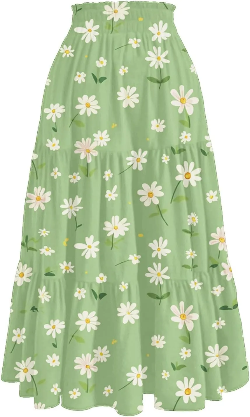Gingham Skirt for Women High Waist A-Line Maxi Skirt Flowy Long Skirt Summer