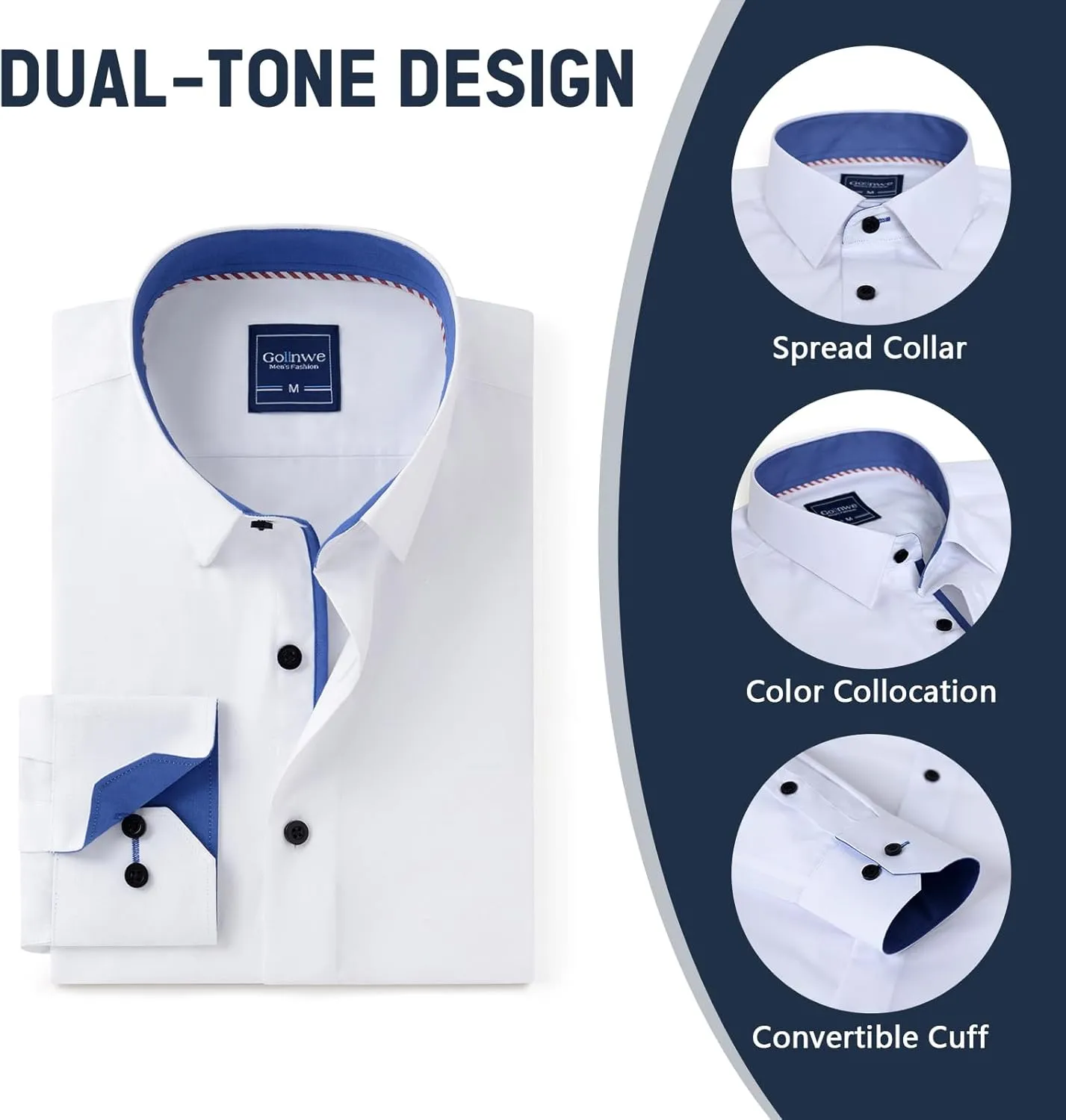 Gollnwe Men's Dress Shirts Long Sleeve Shirt White Button Down Shirt for Men Bussiness Casual